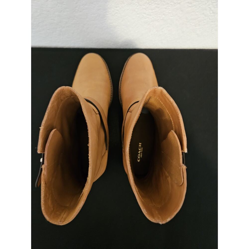 Coach Amy Moto Leather Biker Boots Tan Size 8 $248 - Picture 6 of 12